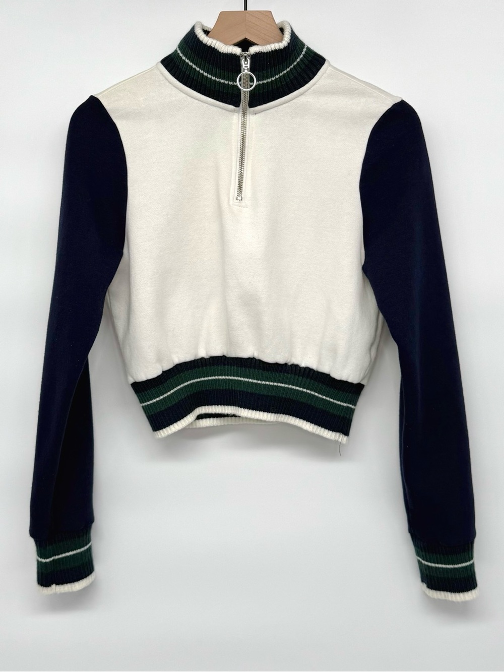 Garage Funnel Neck Quarter Zip Varsity Cropped Sweater M